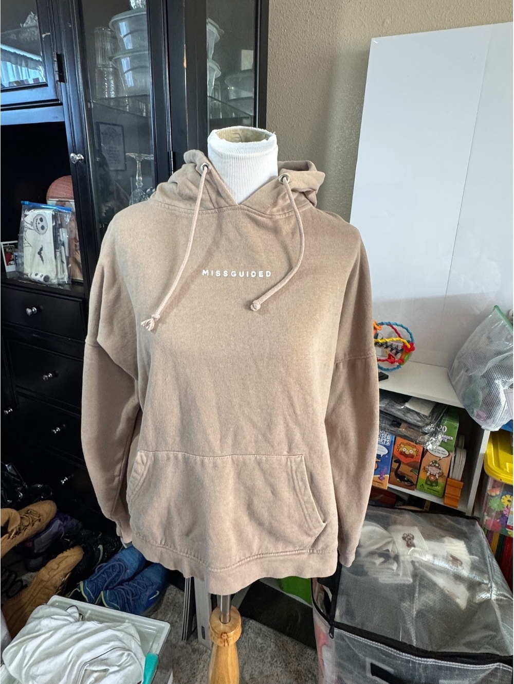 Missguided Women’s US 8 Taupe Beige Oversized Logo Pullover Hoodie